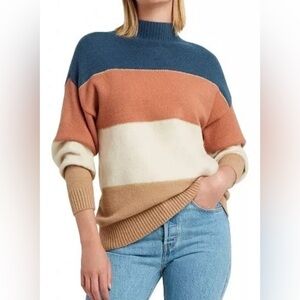 H HALSTON
Womens Ribbed Trim Metallic Mock Turtleneck Sweater Sz L